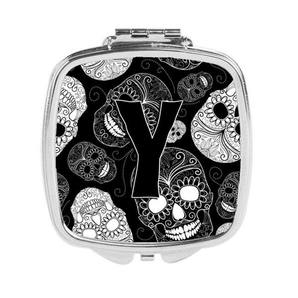 Carolines Treasures CJ2008-YSCM Letter Y Day of the Dead Skulls Black Compact Mirror CJ2008-YSCM - main